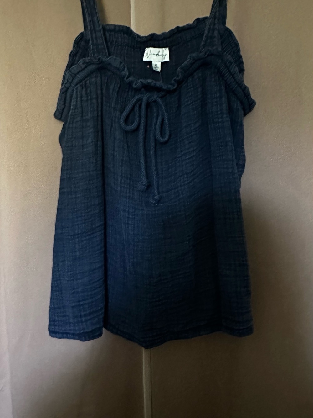 Wonderly Navy Blue Tie-Front Tank Top